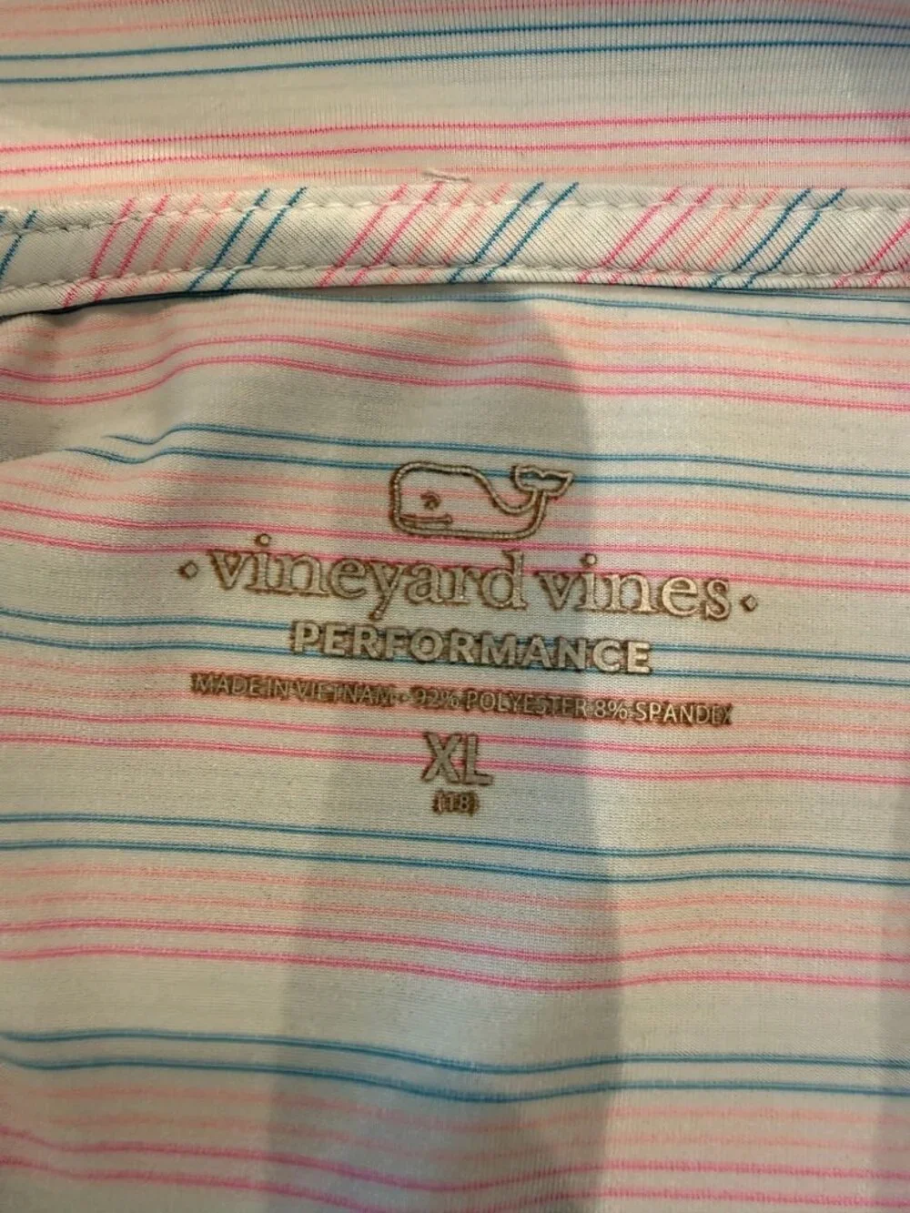 Vineyard Vines Boys XL 18 Performance Polo Shirt Pink Blue Striped Short Sleeve